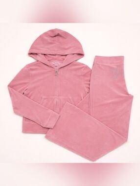 Juicy Couture Pink Velour Zip Hoodie & Pant Set - M